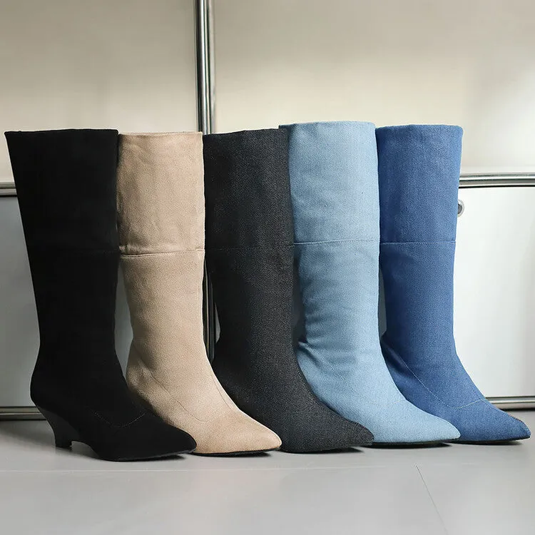 Women's Pointed Toe Wedge Heel Mid Calf Boots