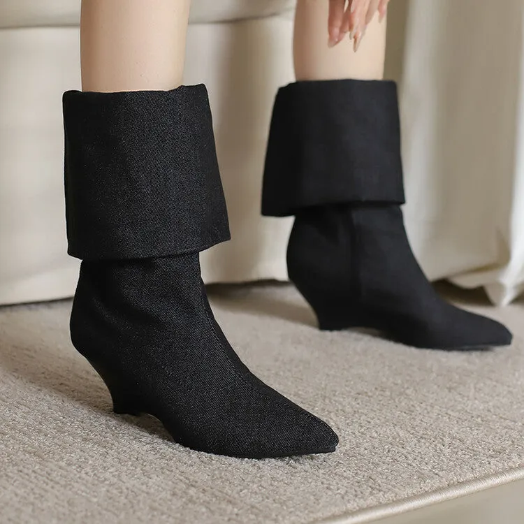 Women's Pointed Toe Wedge Heel Mid Calf Boots