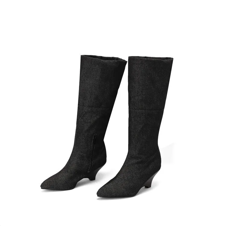 Women's Pointed Toe Wedge Heel Mid Calf Boots