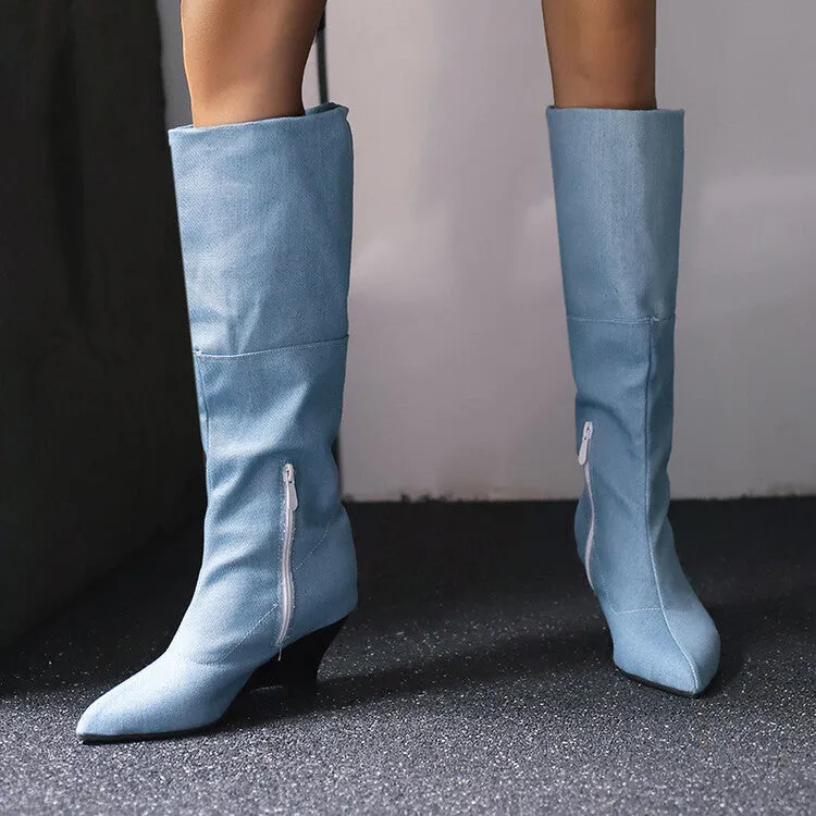 Women's Pointed Toe Wedge Heel Mid Calf Boots