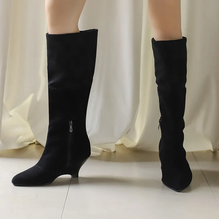 Women's Pointed Toe Wedge Heel Mid Calf Boots