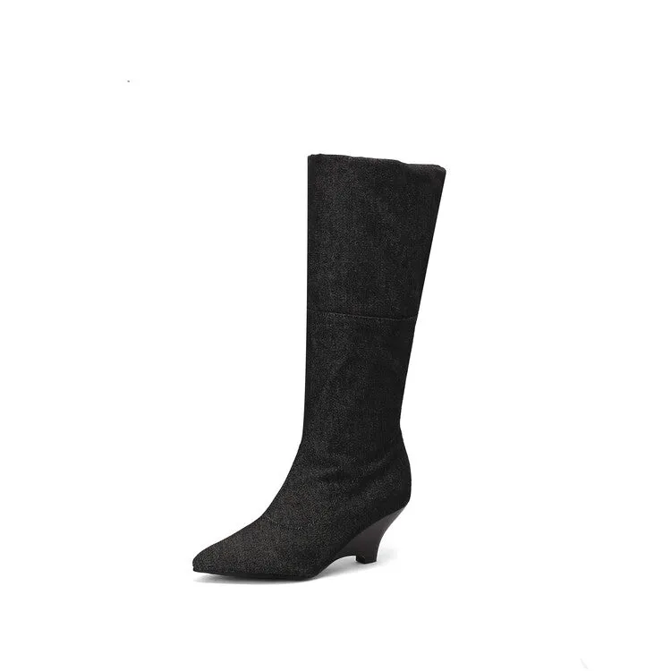 Women's Pointed Toe Wedge Heel Mid Calf Boots