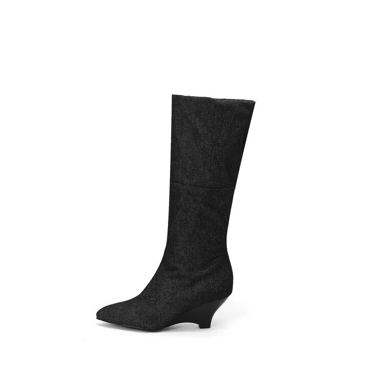 Women's Pointed Toe Wedge Heel Mid Calf Boots