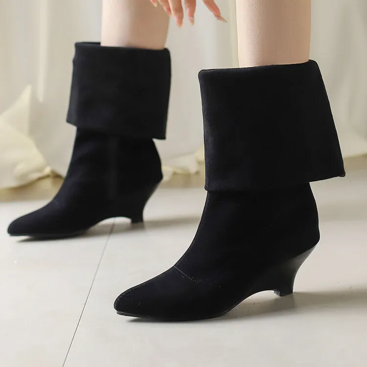 Women's Pointed Toe Wedge Heel Mid Calf Boots