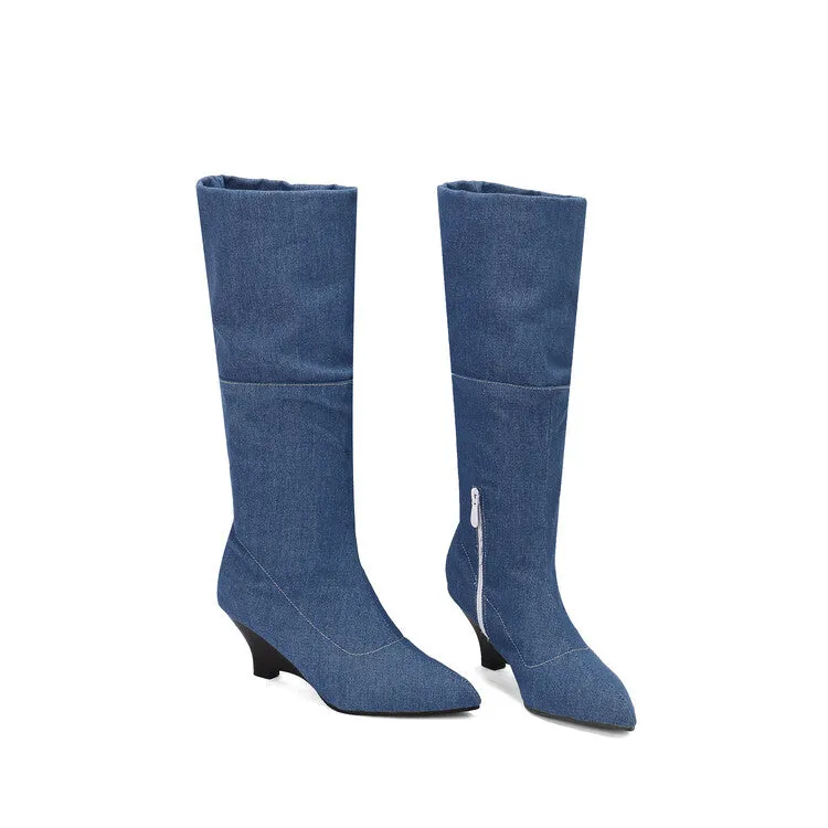 Women's Pointed Toe Wedge Heel Mid Calf Boots