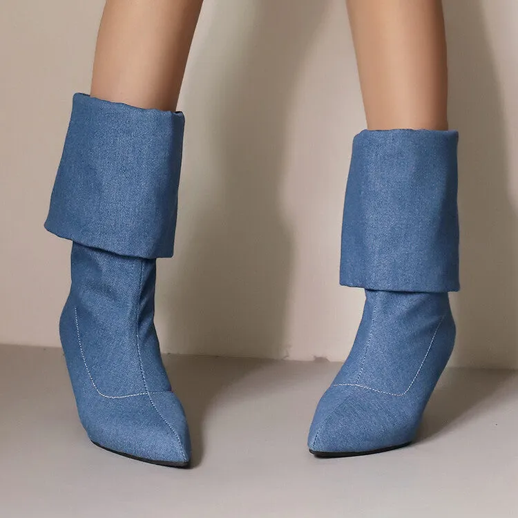 Women's Pointed Toe Wedge Heel Mid Calf Boots