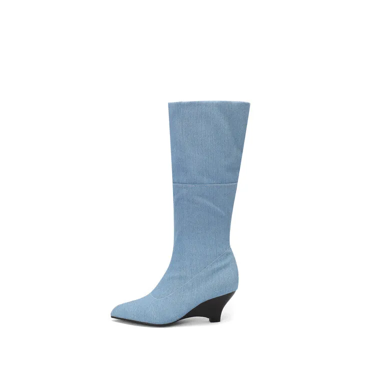 Women's Pointed Toe Wedge Heel Mid Calf Boots