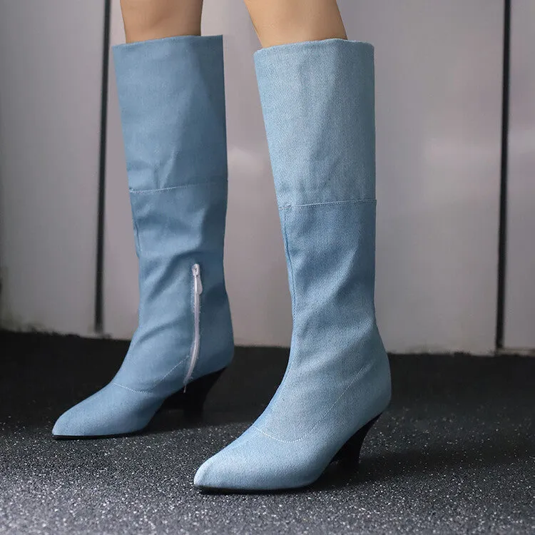 Women's Pointed Toe Wedge Heel Mid Calf Boots