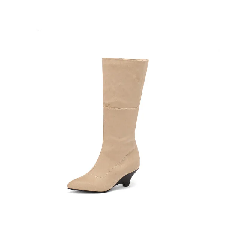 Women's Pointed Toe Wedge Heel Mid Calf Boots