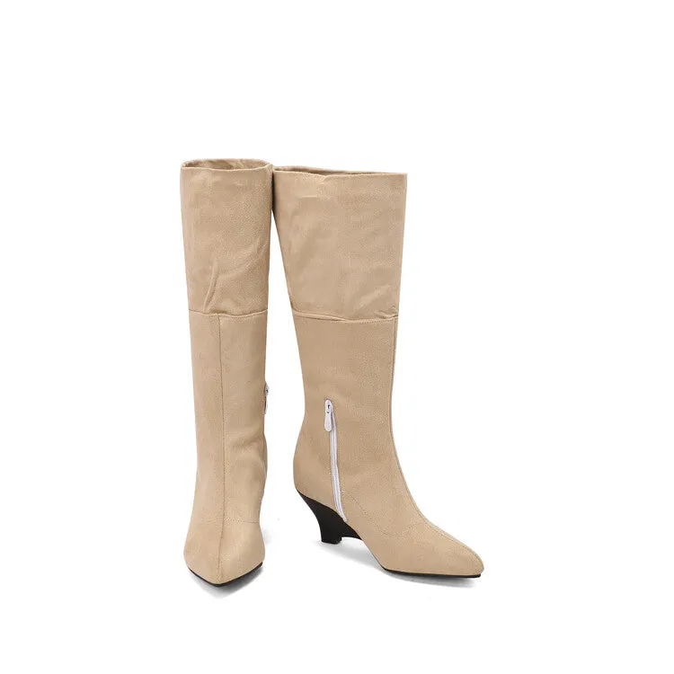 Women's Pointed Toe Wedge Heel Mid Calf Boots