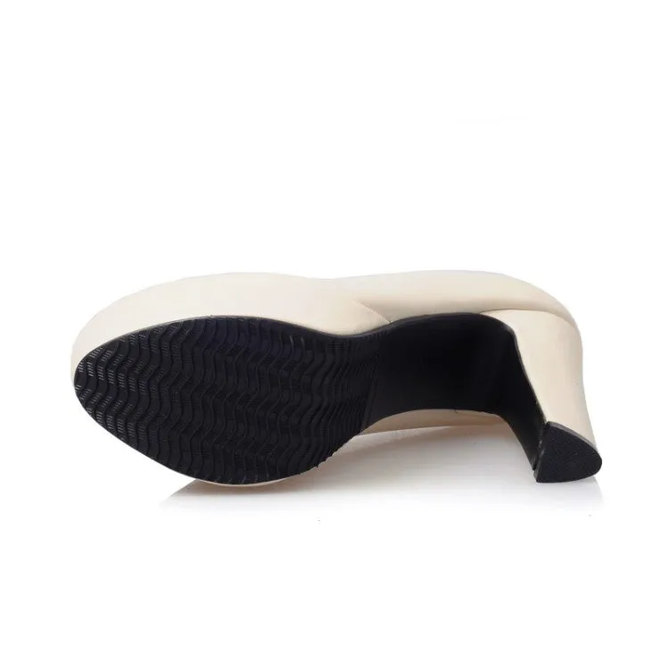 Women's  Pu Leather Round Toe Chunky Heel Platform Pumps