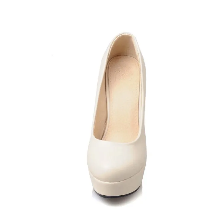 Women's  Pu Leather Round Toe Chunky Heel Platform Pumps