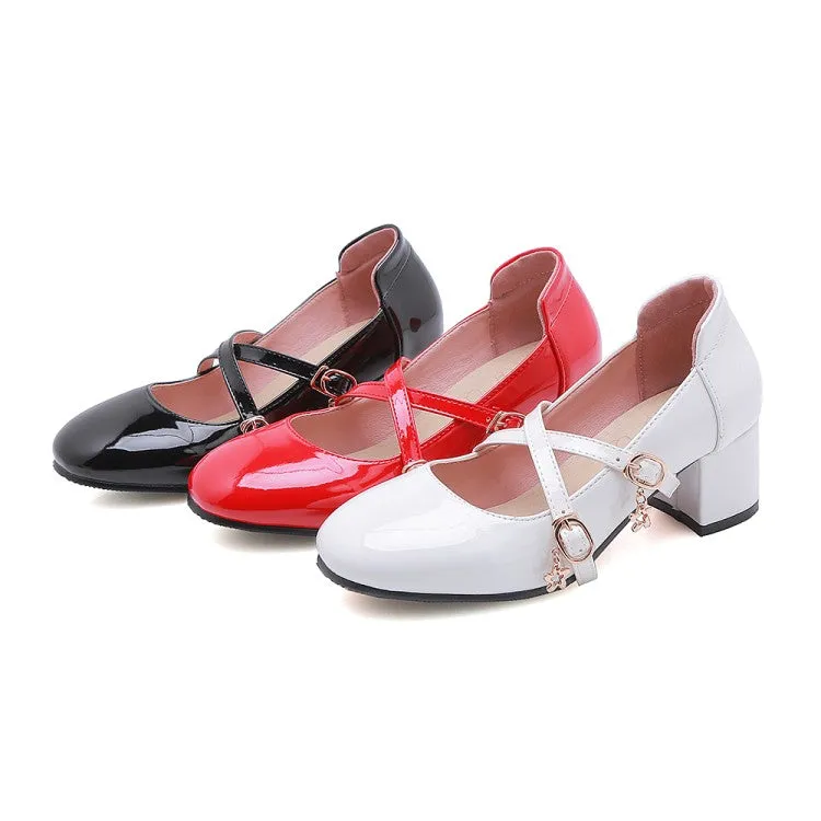 Women's Pumps Mary Janes Double Buckle Straps Block Chunky Heel