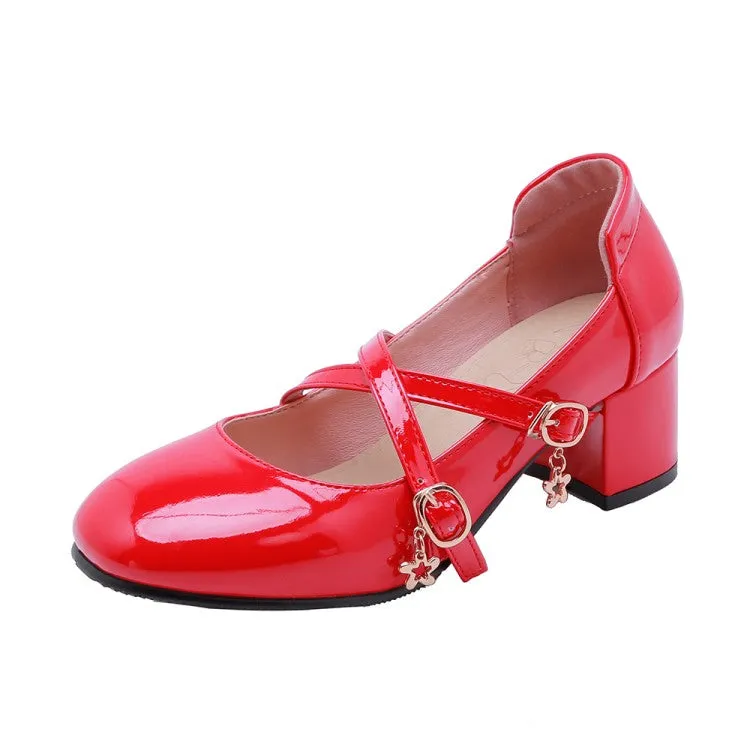 Women's Pumps Mary Janes Double Buckle Straps Block Chunky Heel