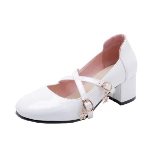 Women's Pumps Mary Janes Double Buckle Straps Block Chunky Heel