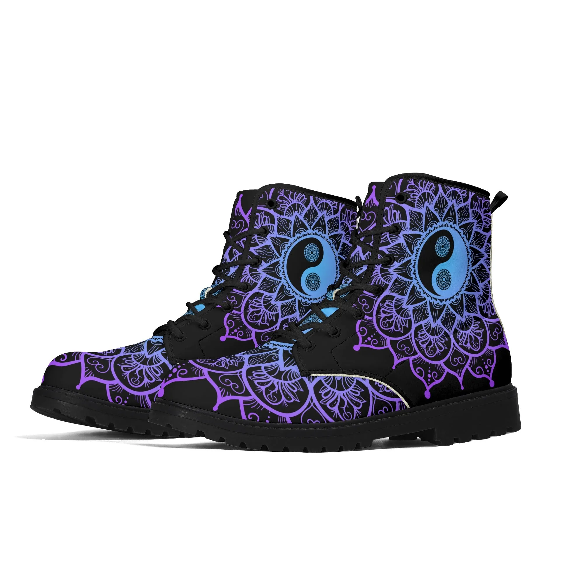 Womens Purple Yin Yang Upgraded Luxe Vegan Leather Boots