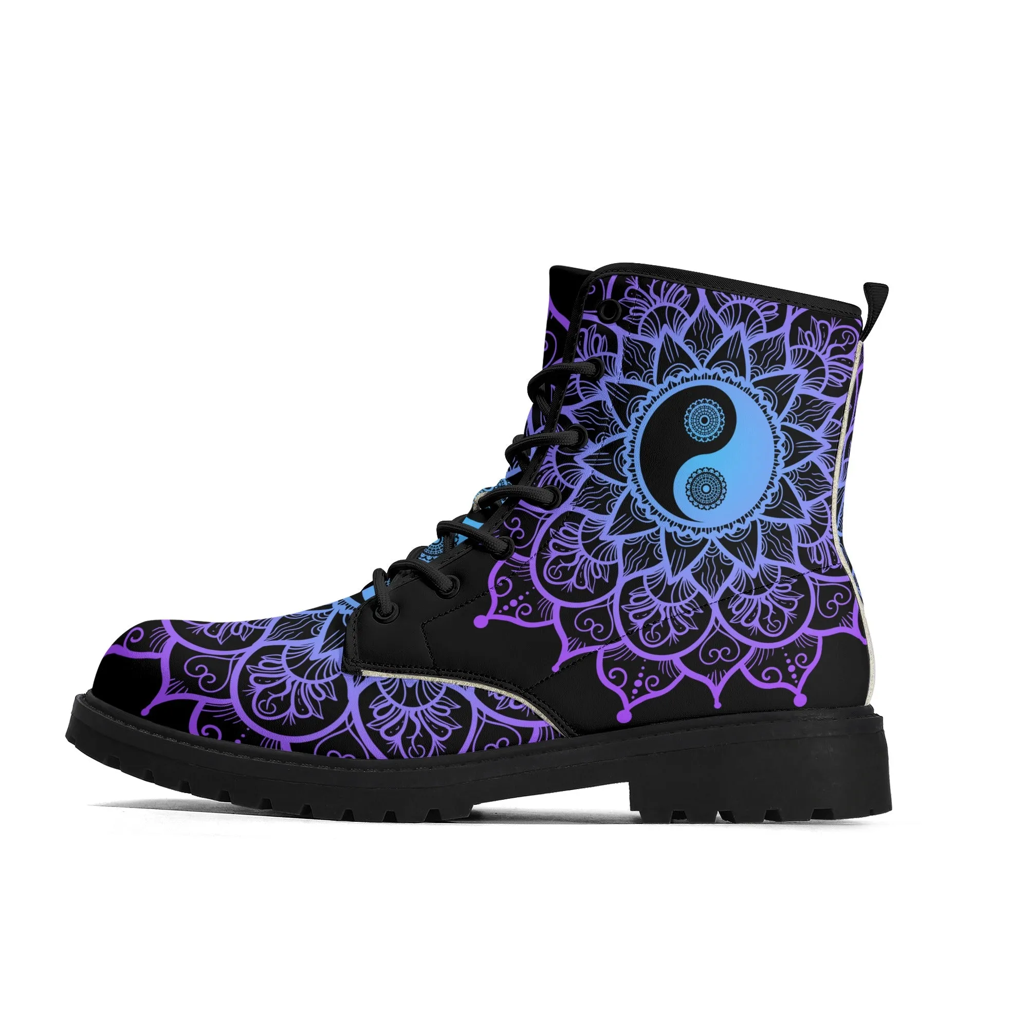 Womens Purple Yin Yang Upgraded Luxe Vegan Leather Boots