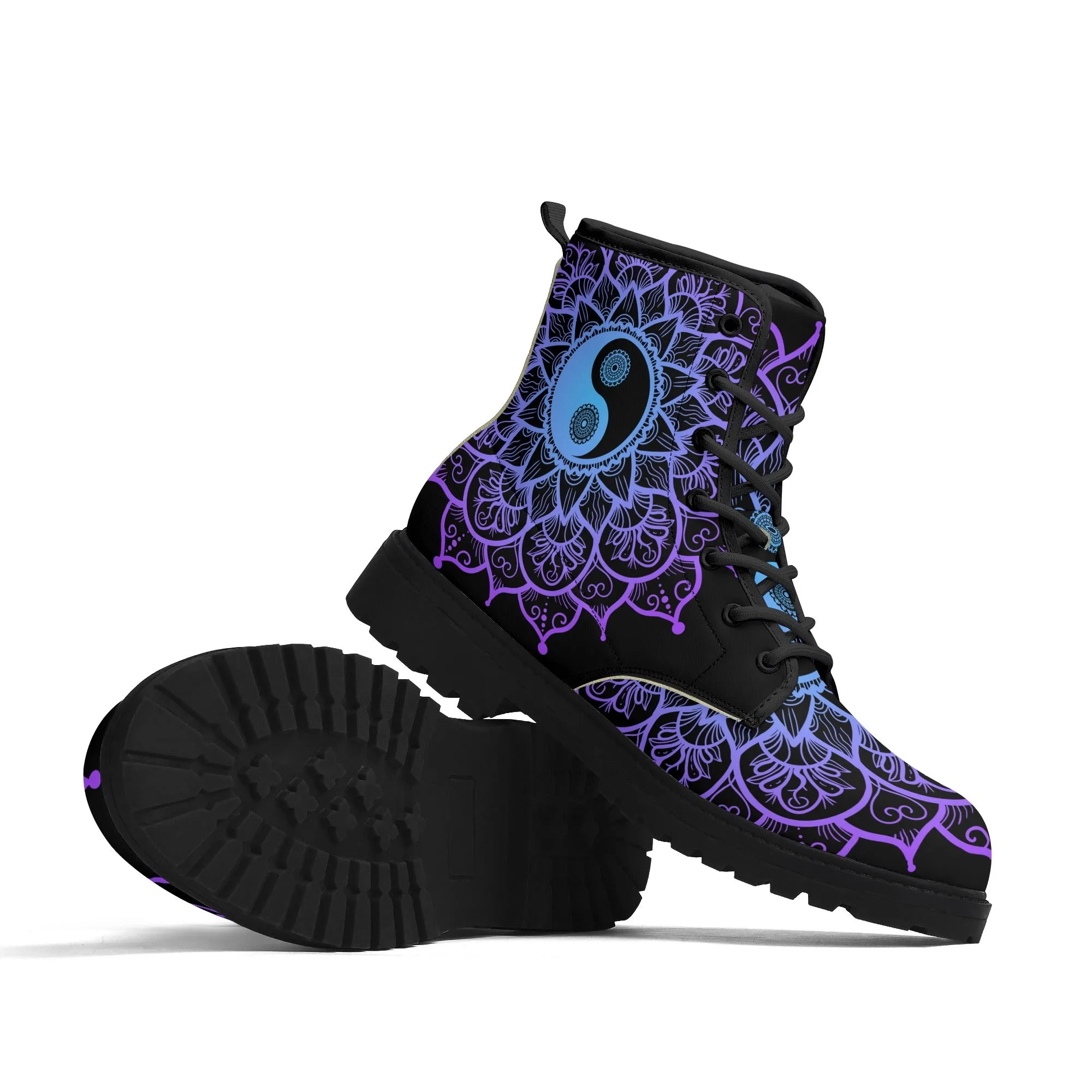 Womens Purple Yin Yang Upgraded Luxe Vegan Leather Boots