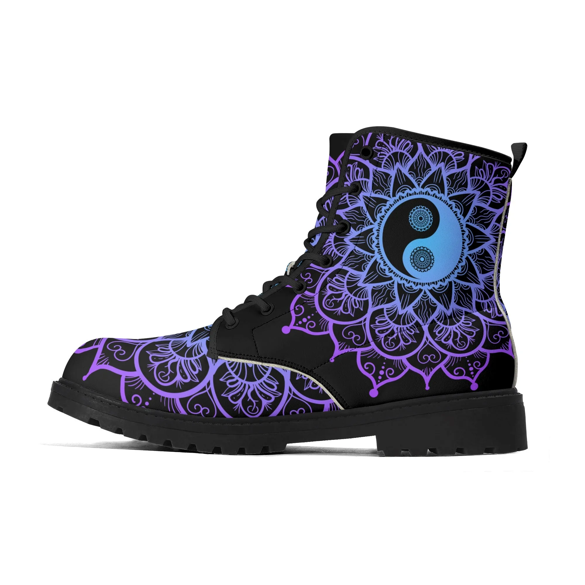Womens Purple Yin Yang Upgraded Luxe Vegan Leather Boots