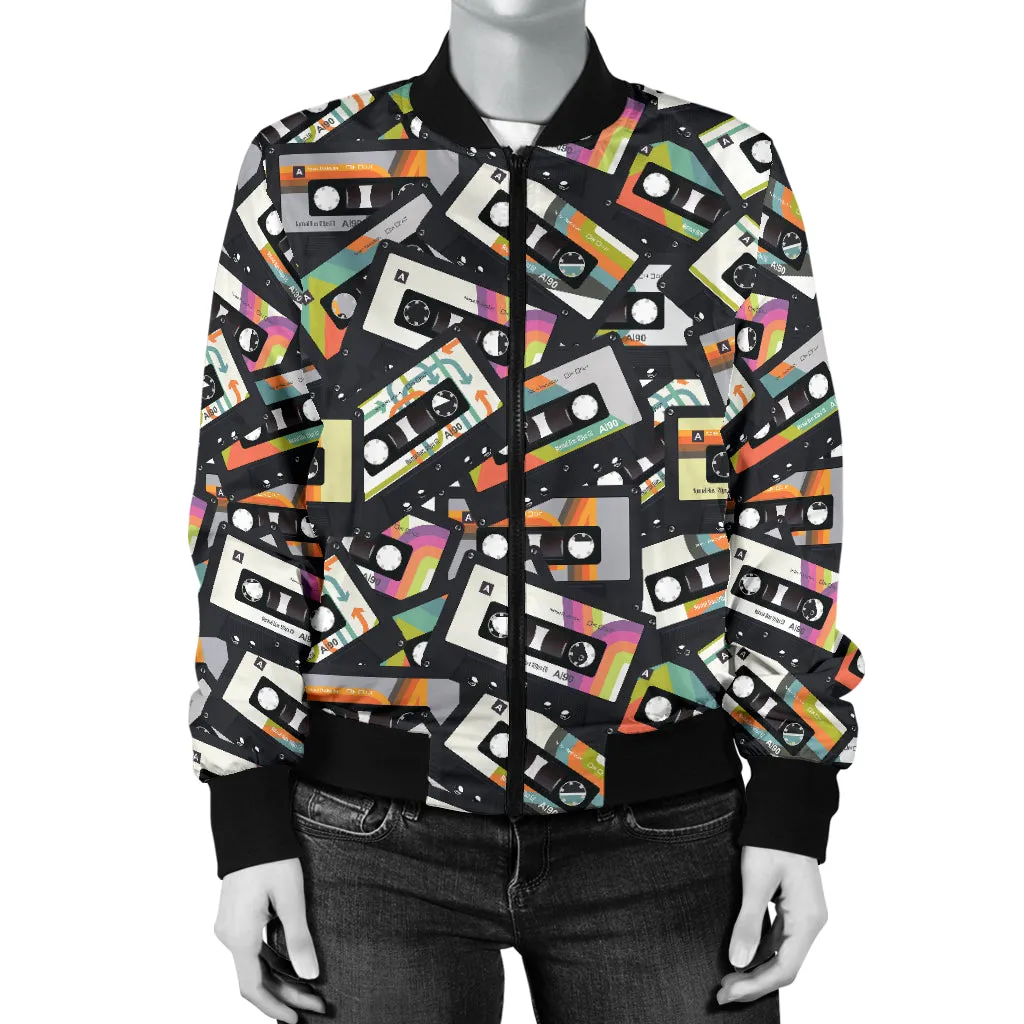 Women's Retro Cassette Tape Bomber Jacket