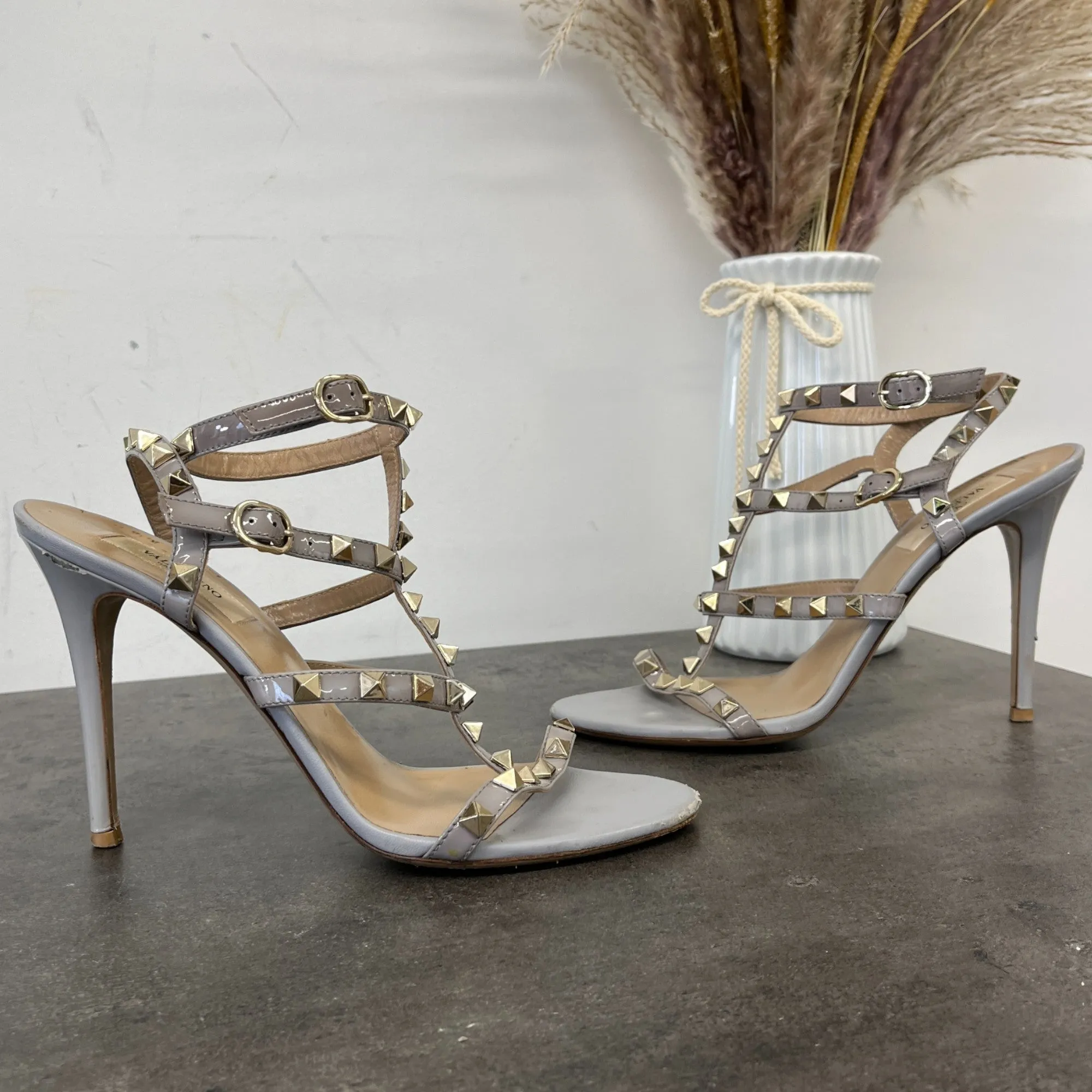 Women's Rockstud Gladiator Heels Grey Size EU 37.5 / UK 4.5