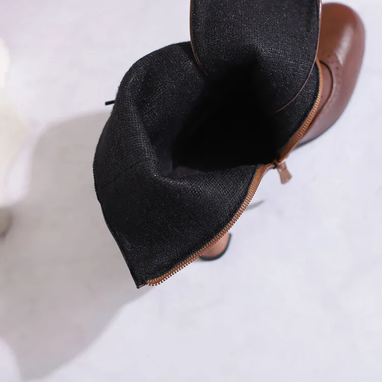 Women's Round Toe Lace Up Hoof Heel Ankle Boots