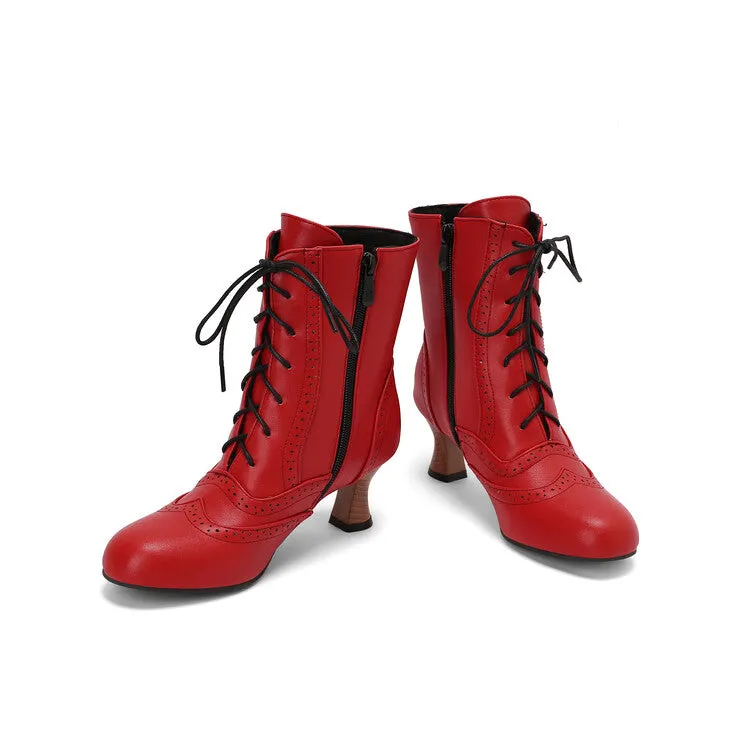 Women's Round Toe Lace Up Hoof Heel Ankle Boots