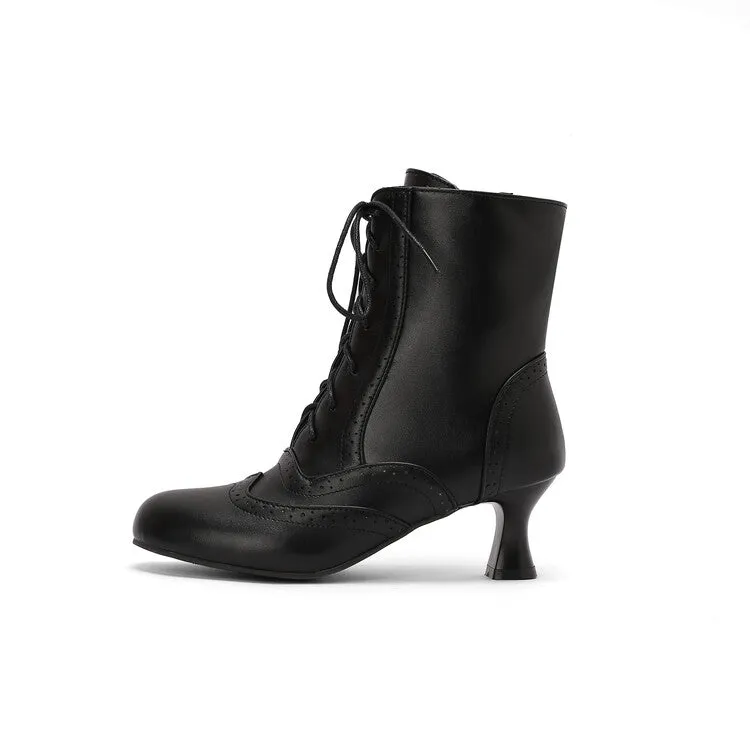 Women's Round Toe Lace Up Hoof Heel Ankle Boots