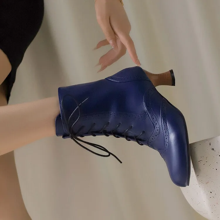 Women's Round Toe Lace Up Hoof Heel Ankle Boots