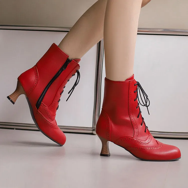 Women's Round Toe Lace Up Hoof Heel Ankle Boots
