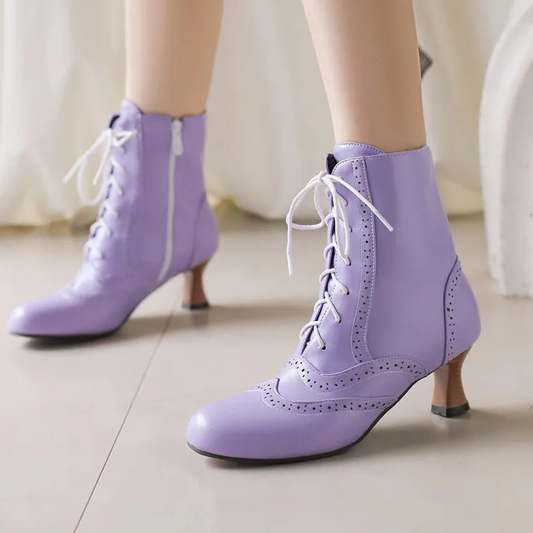 Women's Round Toe Lace Up Hoof Heel Ankle Boots