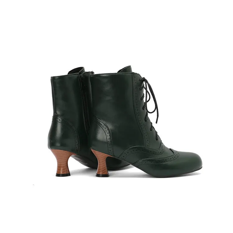 Women's Round Toe Lace Up Hoof Heel Ankle Boots