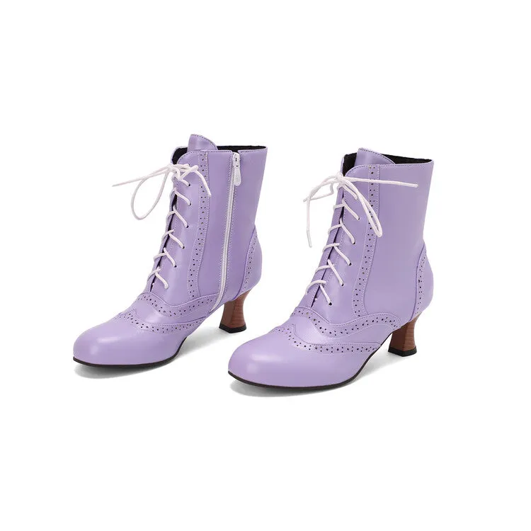 Women's Round Toe Lace Up Hoof Heel Ankle Boots