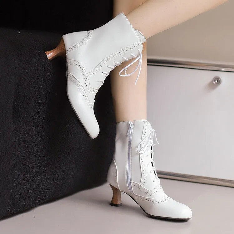 Women's Round Toe Lace Up Hoof Heel Ankle Boots