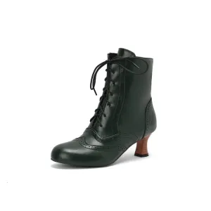 Women's Round Toe Lace Up Hoof Heel Ankle Boots