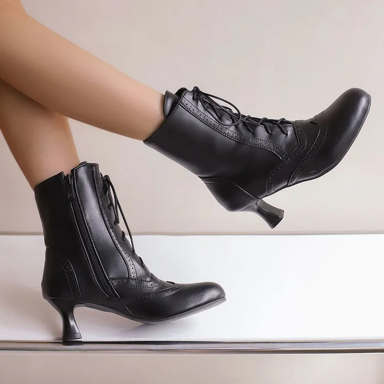 Women's Round Toe Lace Up Hoof Heel Ankle Boots