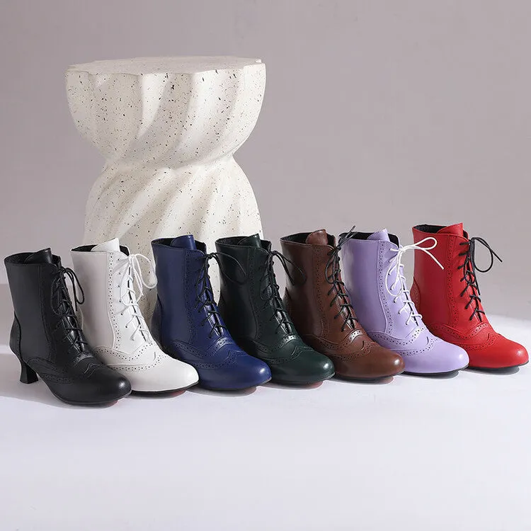 Women's Round Toe Lace Up Hoof Heel Ankle Boots