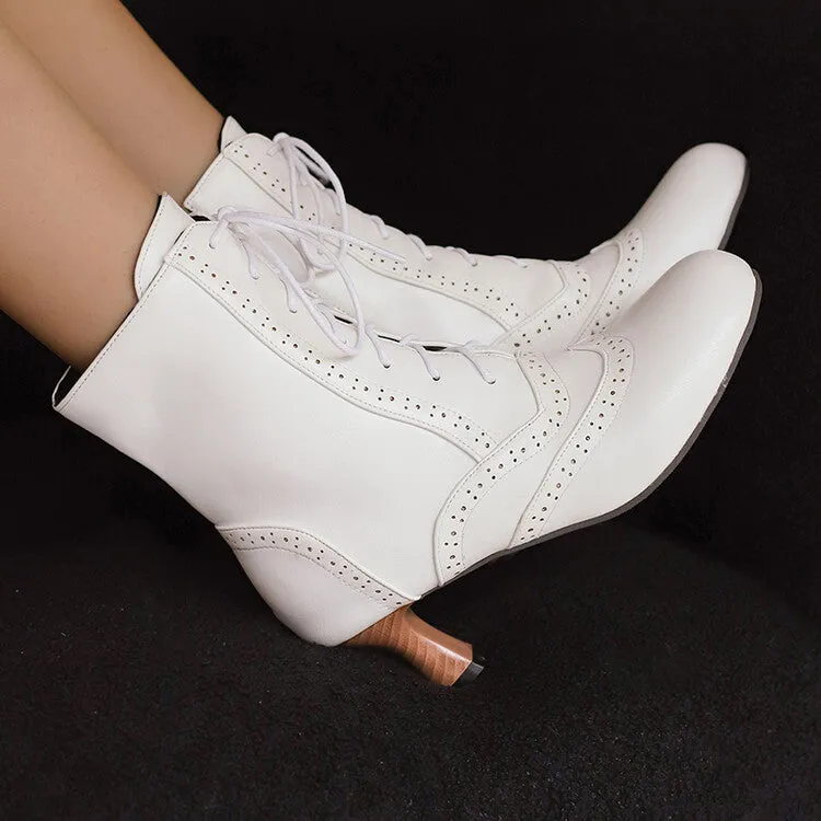 Women's Round Toe Lace Up Hoof Heel Ankle Boots