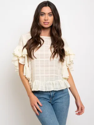 WOMEN'S RUFFLE DETAIL SHORT SLEEVE TOP