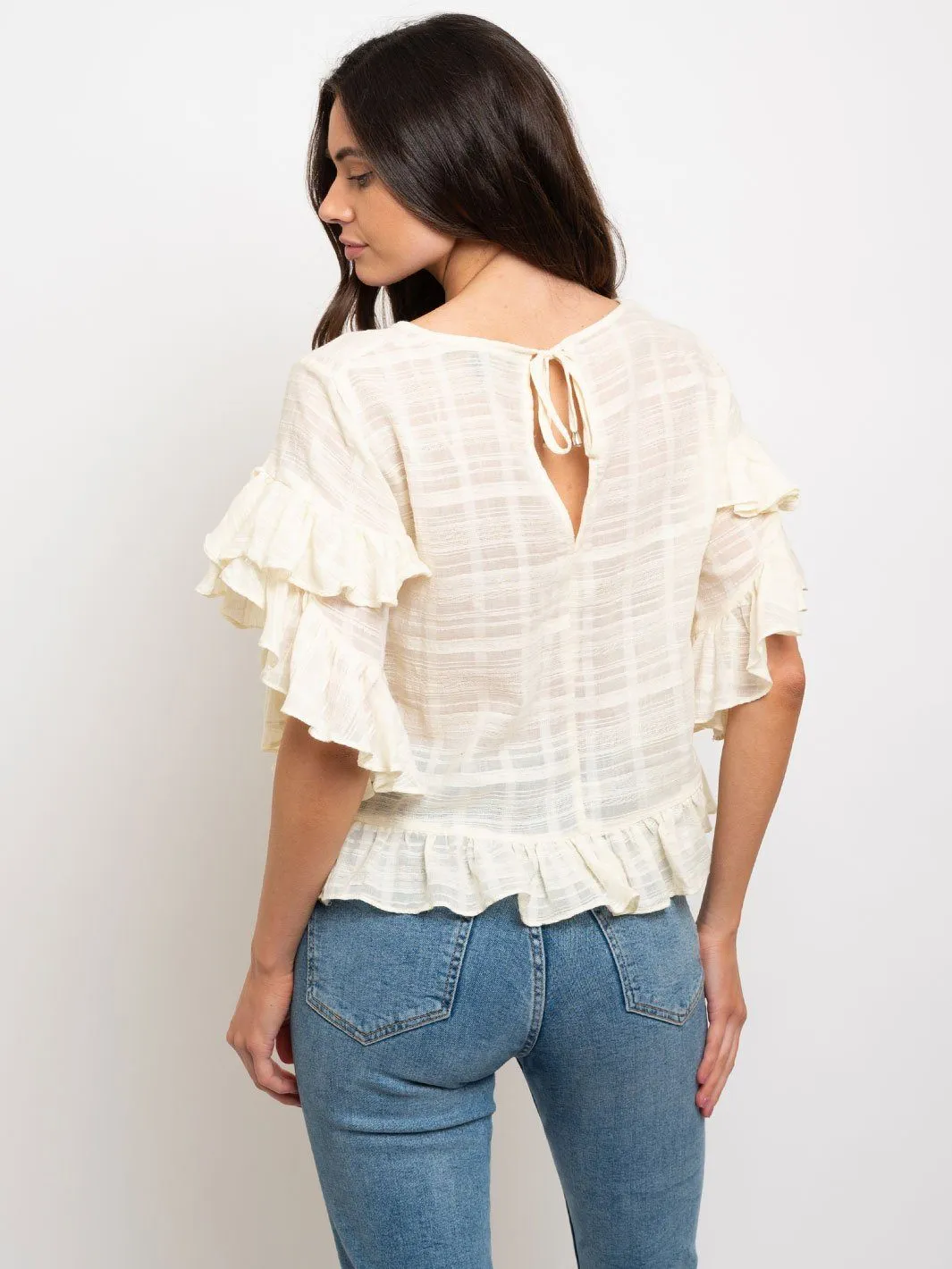 WOMEN'S RUFFLE DETAIL SHORT SLEEVE TOP