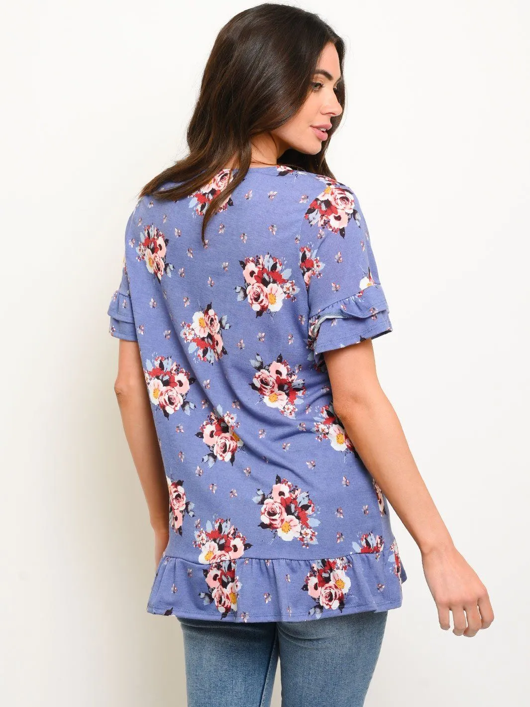 WOMEN'S RUFFLE FLORAL TUNIC TOP