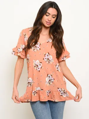 WOMEN'S RUFFLE FLORAL TUNIC TOP