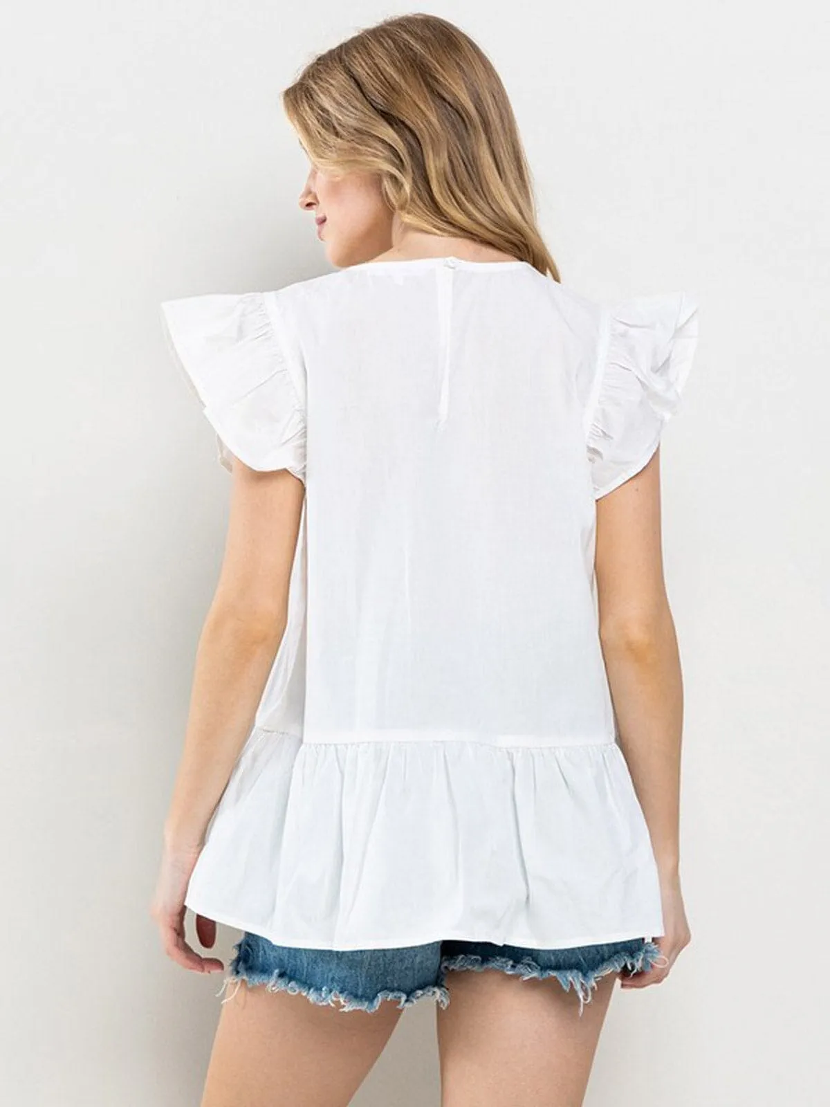 WOMEN'S RUFFLE SLEEVE DETAILED BLOUSE TOP