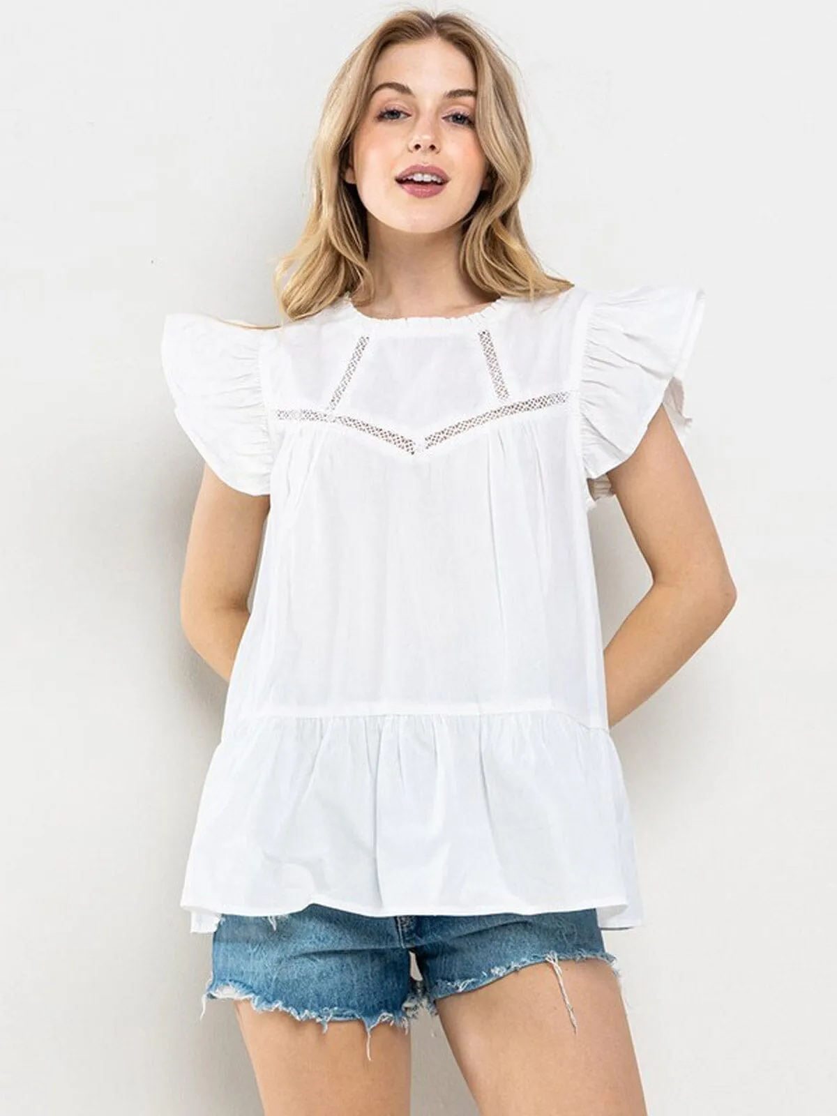 WOMEN'S RUFFLE SLEEVE DETAILED BLOUSE TOP