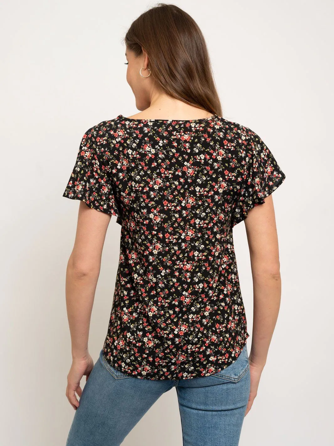 WOMEN'S RUFFLE SLEEVE FLORAL TOP