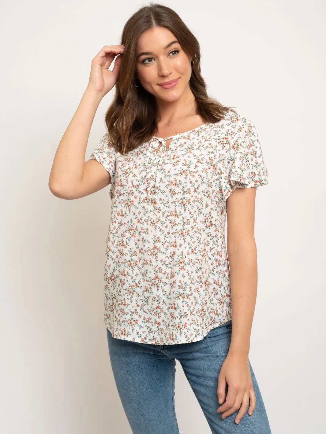 WOMEN'S RUFFLE SLEEVE FLORAL TOP