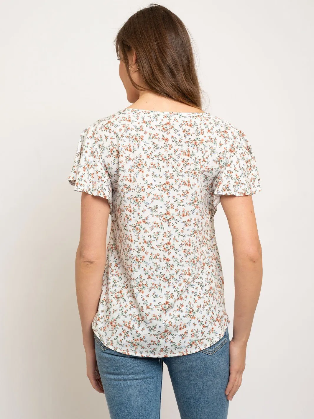 WOMEN'S RUFFLE SLEEVE FLORAL TOP