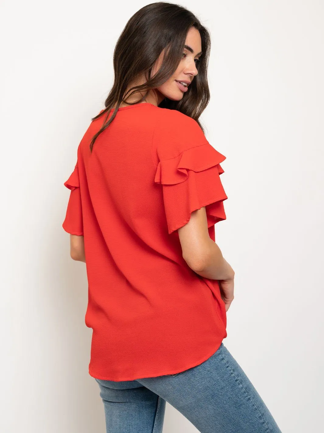 WOMEN'S RUFFLE SLEEVE TOP