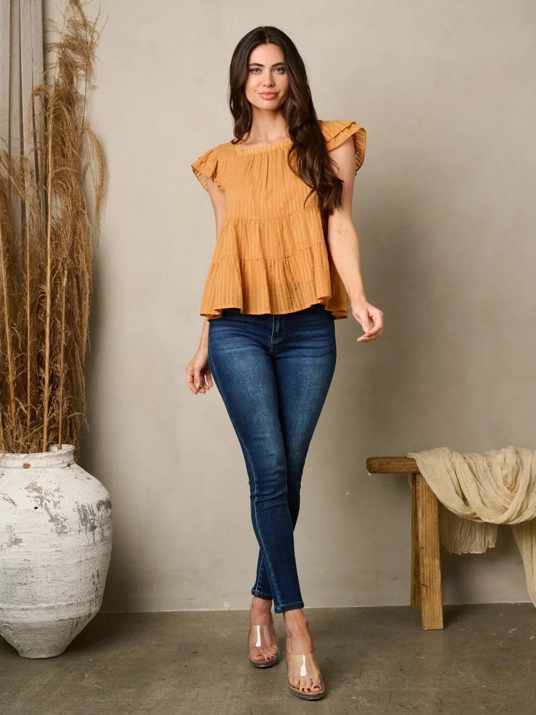 WOMEN'S RUFFLE SLEEVELESS TIERED TUNIC TOP