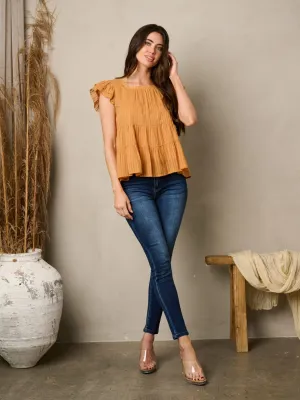 WOMEN'S RUFFLE SLEEVELESS TIERED TUNIC TOP